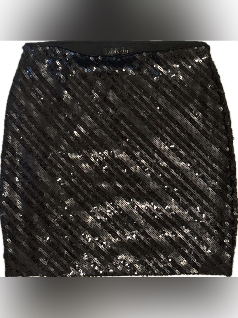 Dynamite Black Diagonal Sequin Mini Skirt